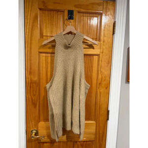 Majorelle Cold Shoulder Knit Sweater Sleeveless Turtleneck Chunky Beige L